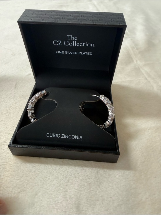Jewelry - CZ Collection Silver Plated Baguette CZ Hoop Earrings Gift Box New Sparkly